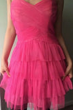 Sparkle Hot Pink Tulle Homecoming Dresses Sweetheart Celebrity Dress, HZ0307