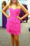 Sparkle Hot Pink Tulle Homecoming Dresses Sweetheart Celebrity Dress, HZ0307