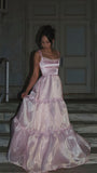 Sparkle Pink Organza A-Line Prom Dresses, Floor Length Evening Party HZ0307