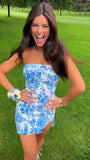 Floral Print Homecoming Dress - Strapless Mini Party Dress for Spring Fling & HZ0307