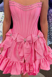 Strapless A-Line Beaded Homecoming Dresses With Bowknot, HZ0307