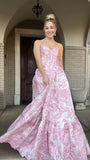 Strapless A-Line Floral Prom Dresses Long Formal Gown, HZ0307