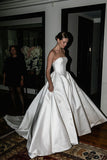 Strapless A-Line Wedding Dress, White Bridal HZ0307