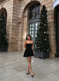 Strapless Black A-Line Homecoming Dresses Short Cocktail Dresses, HZ0307