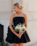 Strapless Black A-line Short Dress Bowknot Mini Hoco Dress, HZ0307
