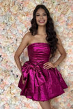 Strapless Bowknot Homecoming Dresses A-Line Hot Pink Mini Graduation Dress, HZ0307