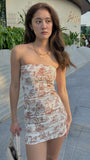 Strapless Floral Bodycon Homecoming Dresses Short Dress HZ0307