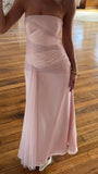 Strapless Pink Evening Prom Dresses Rutched Long Party HZ0307