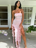 Strapless Pink Ruffle Homecoming Dresses Evening Prom HZ0307