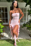 Strapless Pink Ruffle Homecoming Dresses Evening Prom HZ0307
