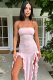 Strapless Pink Ruffle Homecoming Dresses Evening Prom HZ0307