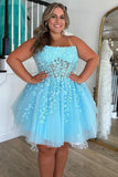 Strapless Purple Applique Mini Homecoming Dress Short Graduation Dresses, HZ0307