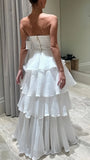Strapless Ruffle White Prom Dresses Full Length Sleeveless Evening Party HZ0307