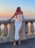 Strapless White Evening Prom Dresses Midi Dresses Sleeveless Homecoming Dress, HZ0307