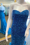 Strapless Blue Sequin Mermaid Long Formal HZ0307