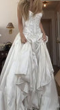 Strapless Lace Satin Wedding Dress - Vintage White Bridal Gown with HZ0307