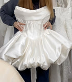 Strapless White Pearl Beaded Homecoming Dresses Short Wedding Gown, HZ0307