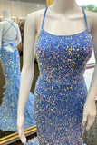 Straps Blue Sequin Mermaid Long Formal HZ0307