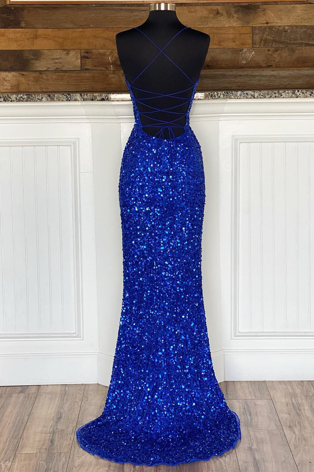 Straps Royal Blue Sequin Mermaid Long Formal HZ0307