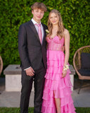 Sweet Pink Beaded Applique Lace Evening Prom Dress, HZ0307