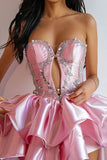 Sweet Pink Beaded Homecoming Dresses Sexy Ruffle Graduation HZ0307