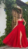 Sweet Red Lace Prom Dress With Side HZ0307