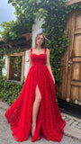 Sweet Red Lace Prom Dress With Side HZ0307