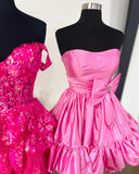 Sweet Pink A-Line Homecoming Dress Tie Up Straps Party Gown, HZ0307