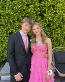Sweet Pink Beaded Applique Lace Evening Prom Dress, HZ0307