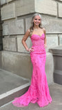 Sweetheart Mermaid Lace Prom Dress, Pink Sleeveless Party Gala Dress, HZ0307