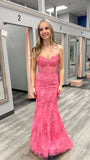 Sweetheart Mermaid Lace Prom Dress, Pink Sleeveless Party Gala Dress, HZ0307