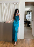 Two Pieces Sweetheart Peacock Blue Silk Satin Prom Dress Summer Party Dresses, HZ0307