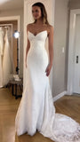 Sweetheart White Mermaid Lace Wedding Dresses With Sweep Train, HZ0307