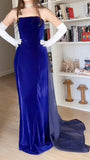 Velvet Winter Party Dresses Royal Blue Strapless Senior Prom HZ0307