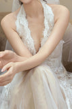 Vintage Halter Lace Wedding Dress, V-neck France Romance Bridal HZ0307
