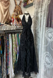 Vintage Mermaid Halter Sleeveless Long Black Lace Evening Dress Prom Dresses , HZ0307