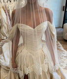 Vintage Off The Shoulder Wedding Ball Gown Ivory Slit Bridal HZ0307
