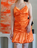 Vintage Orange Pleated Homecoming Dresses V-neck Mini Party Dress, HZ0307