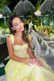 Vintage Pastel Yellow Floral Ruffle Tiered A-Line Long Party Dress Prom HZ0307