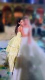 Vintage Pastel Yellow Floral Ruffle Tiered A-Line Long Party Dress Prom HZ0307