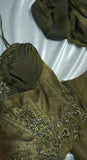 Vintage Two Pieces Olive Green Chiffon Prom Dresses Lace Beaded Appliques Evening Party HZ0307