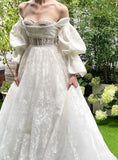 Vintage Wedding Dress Off The Shoulder Lace Wedding Gown, HZ0307