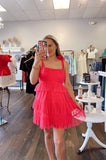 Watermelon Red Tiered Homecoming Dress Comfort Tulle Short Dress, HZ0307