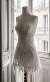 White Beaded Short Prom Dress, HZ0307