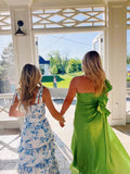 White Blue Floral Prom Dress - A-Line Long Evening HZ0307