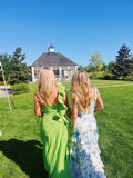 White Blue Floral Prom Dress - A-Line Long Evening HZ0307