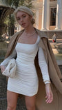 White Bodycon Mini Party Evening Dress, Cocktail Dress Short Hoco HZ0307