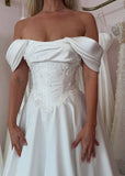White Off The Shoulder Appliques Wedding Dresses A-Line Grace Bridal HZ0307