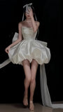 White Homecoming Dresses Pearl Beaded Wedding Dresses A-line Strapless Party Dress With HZ0307