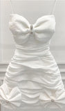 White Ruched Homecoming Dresses Bowknot Mini Sweet HZ0307